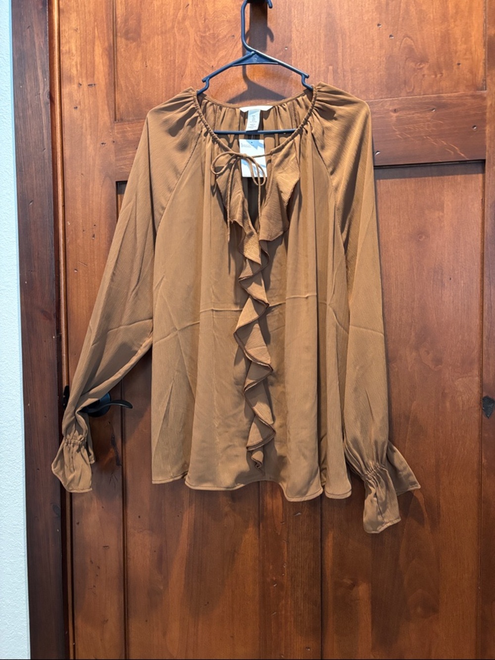 H&M Ruffle Tie-Neck Blouse - Camel Brown